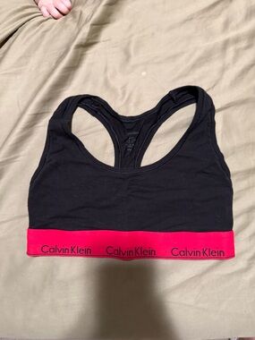Calvin Klein Black Sports Bralette with Hot Pink Logo Band